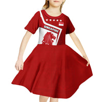 Singapore Merlion Kid Short Sleeve Dress National Flag Day Patriotic Crescent Moon And Stars
