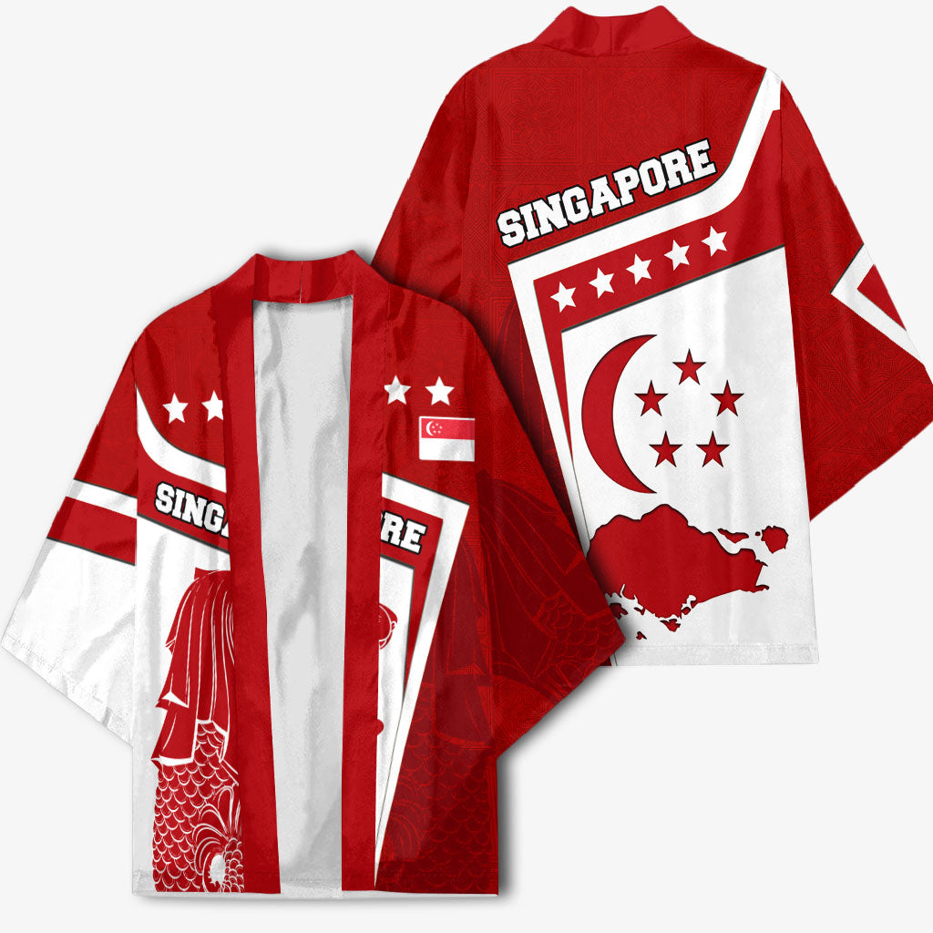 Singapore Merlion Kimono National Flag Day Patriotic Crescent Moon And Stars