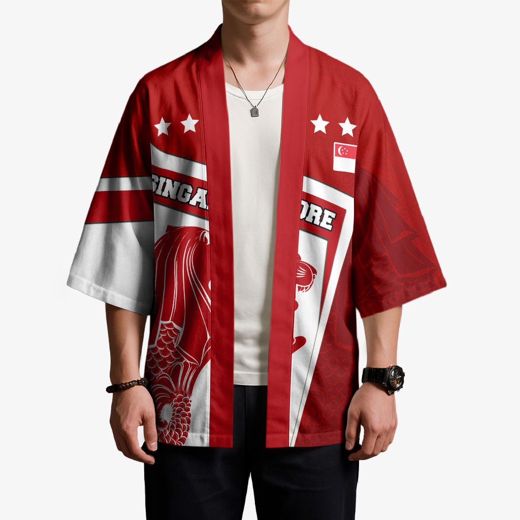 Singapore Merlion Kimono National Flag Day Patriotic Crescent Moon And Stars