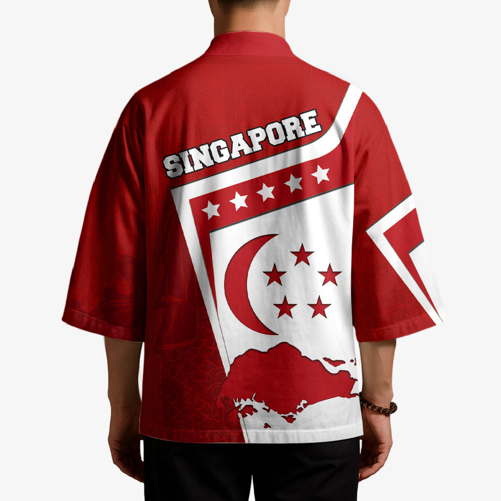 Singapore Merlion Kimono National Flag Day Patriotic Crescent Moon And Stars