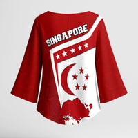 Singapore Merlion Kimono Sleeve Blouse National Flag Day Patriotic Crescent Moon And Stars