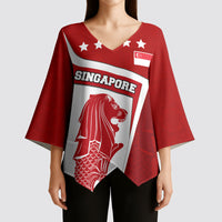 Singapore Merlion Kimono Sleeve Blouse National Flag Day Patriotic Crescent Moon And Stars