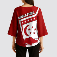 Singapore Merlion Kimono Sleeve Blouse National Flag Day Patriotic Crescent Moon And Stars