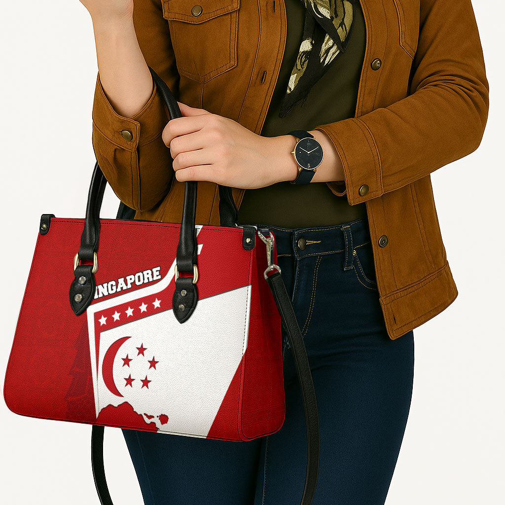 Singapore Merlion Leather Bag National Flag Day Patriotic Crescent Moon And Stars