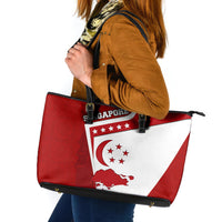 Singapore Merlion Leather Tote Bag National Flag Day Patriotic Crescent Moon And Stars