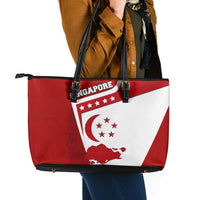 Singapore Merlion Leather Tote Bag National Flag Day Patriotic Crescent Moon And Stars