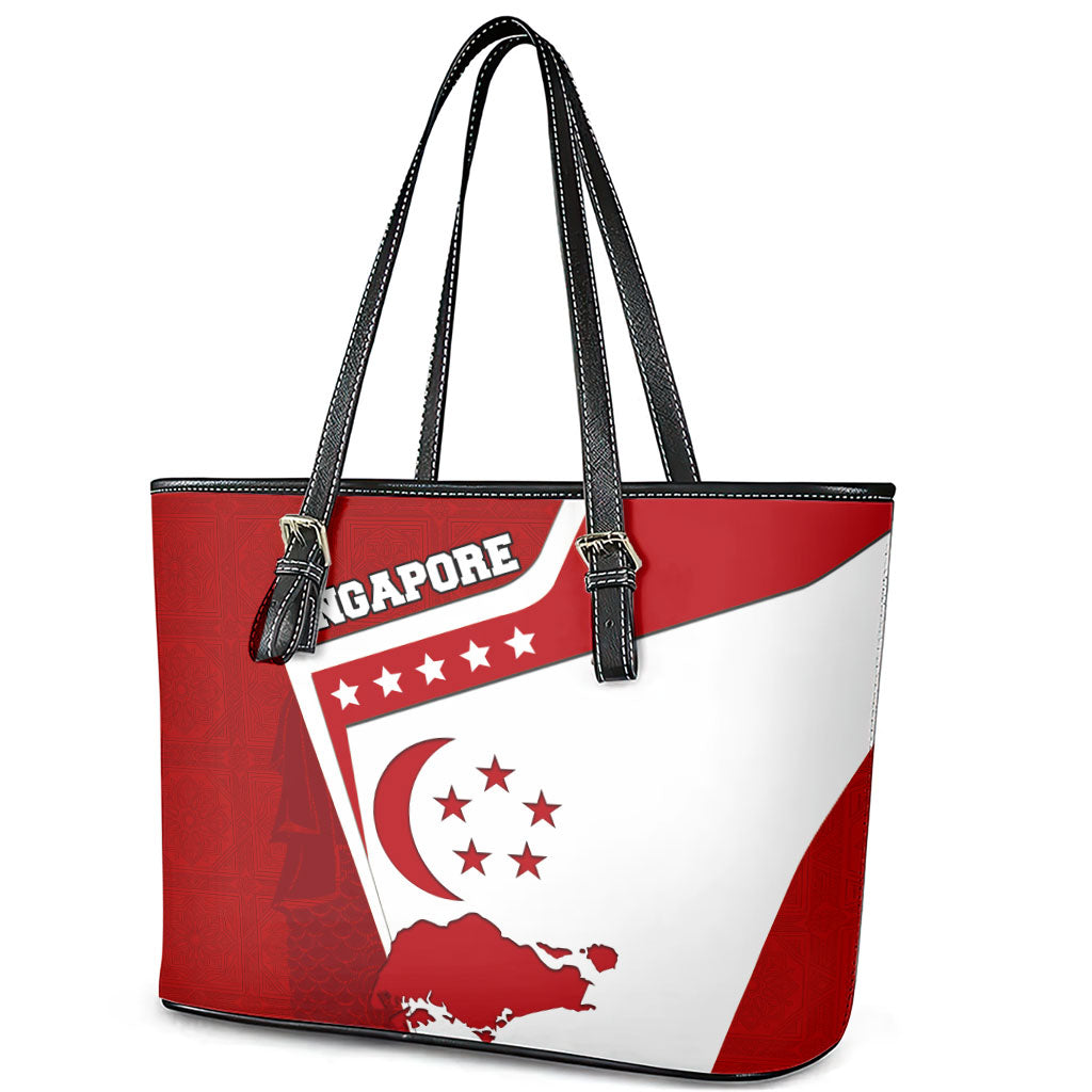 Singapore Merlion Leather Tote Bag National Flag Day Patriotic Crescent Moon And Stars