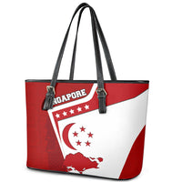 Singapore Merlion Leather Tote Bag National Flag Day Patriotic Crescent Moon And Stars