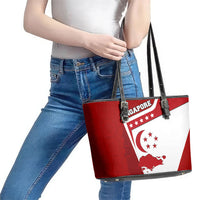 Singapore Merlion Leather Tote Bag National Flag Day Patriotic Crescent Moon And Stars