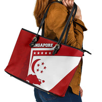 Singapore Merlion Leather Tote Bag National Flag Day Patriotic Crescent Moon And Stars