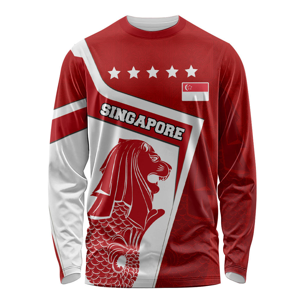 Singapore Merlion Long Sleeve Shirt National Flag Day Patriotic Crescent Moon And Stars