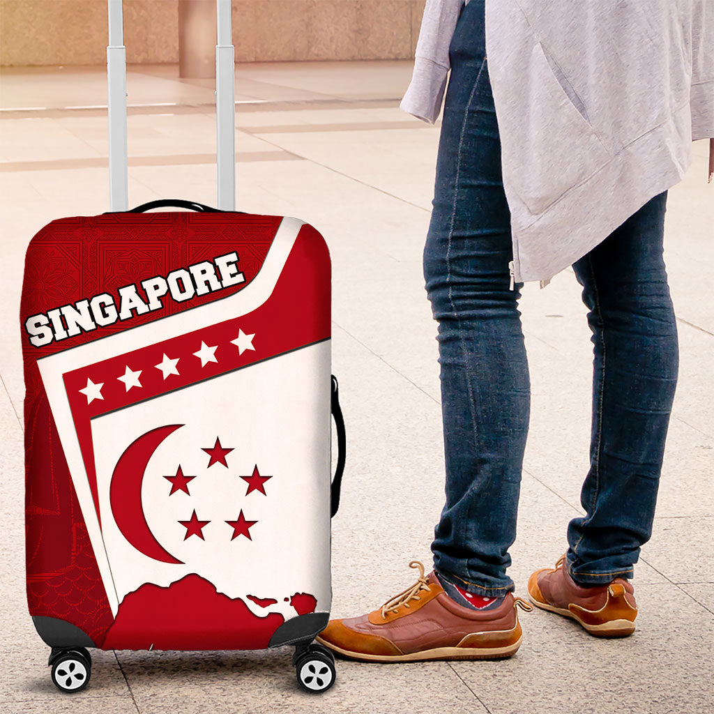 Singapore Merlion Luggage Cover National Flag Day Patriotic Crescent Moon And Stars