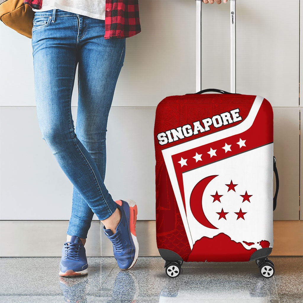 Singapore Merlion Luggage Cover National Flag Day Patriotic Crescent Moon And Stars