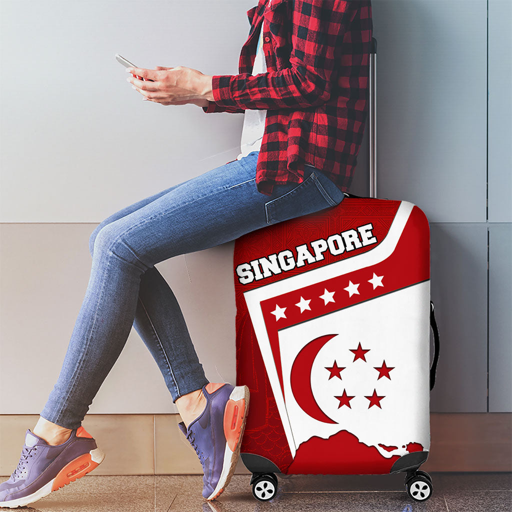 Singapore Merlion Luggage Cover National Flag Day Patriotic Crescent Moon And Stars