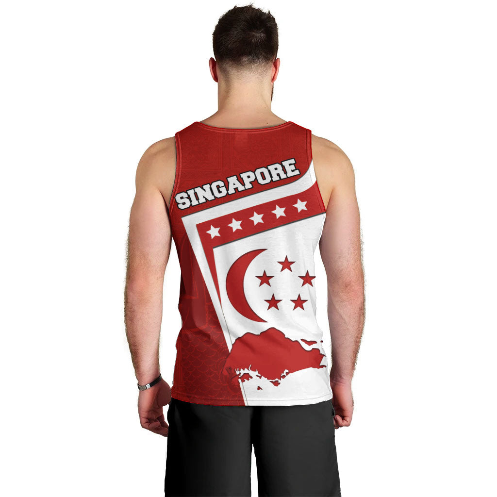 Singapore Merlion Men Tank Top National Flag Day Patriotic Crescent Moon And Stars
