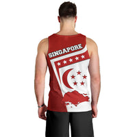 Singapore Merlion Men Tank Top National Flag Day Patriotic Crescent Moon And Stars