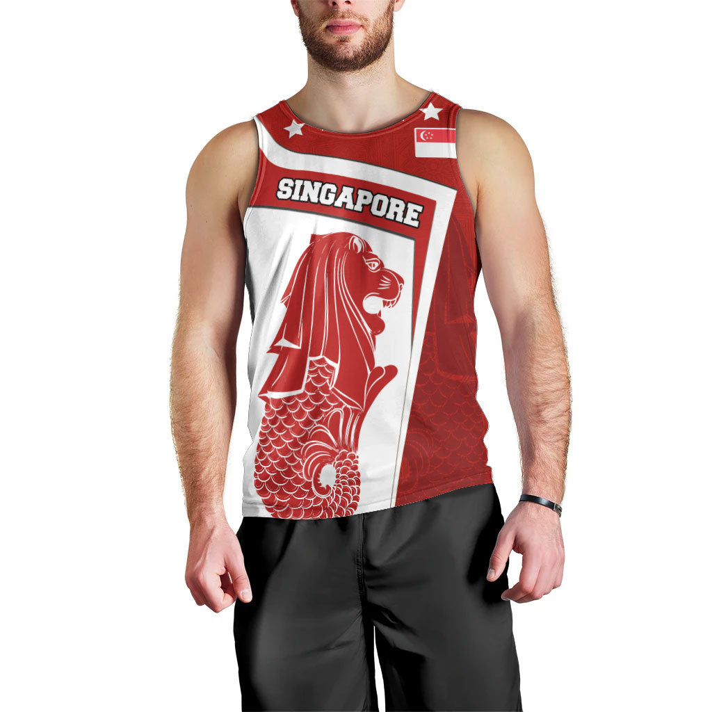 Singapore Merlion Men Tank Top National Flag Day Patriotic Crescent Moon And Stars