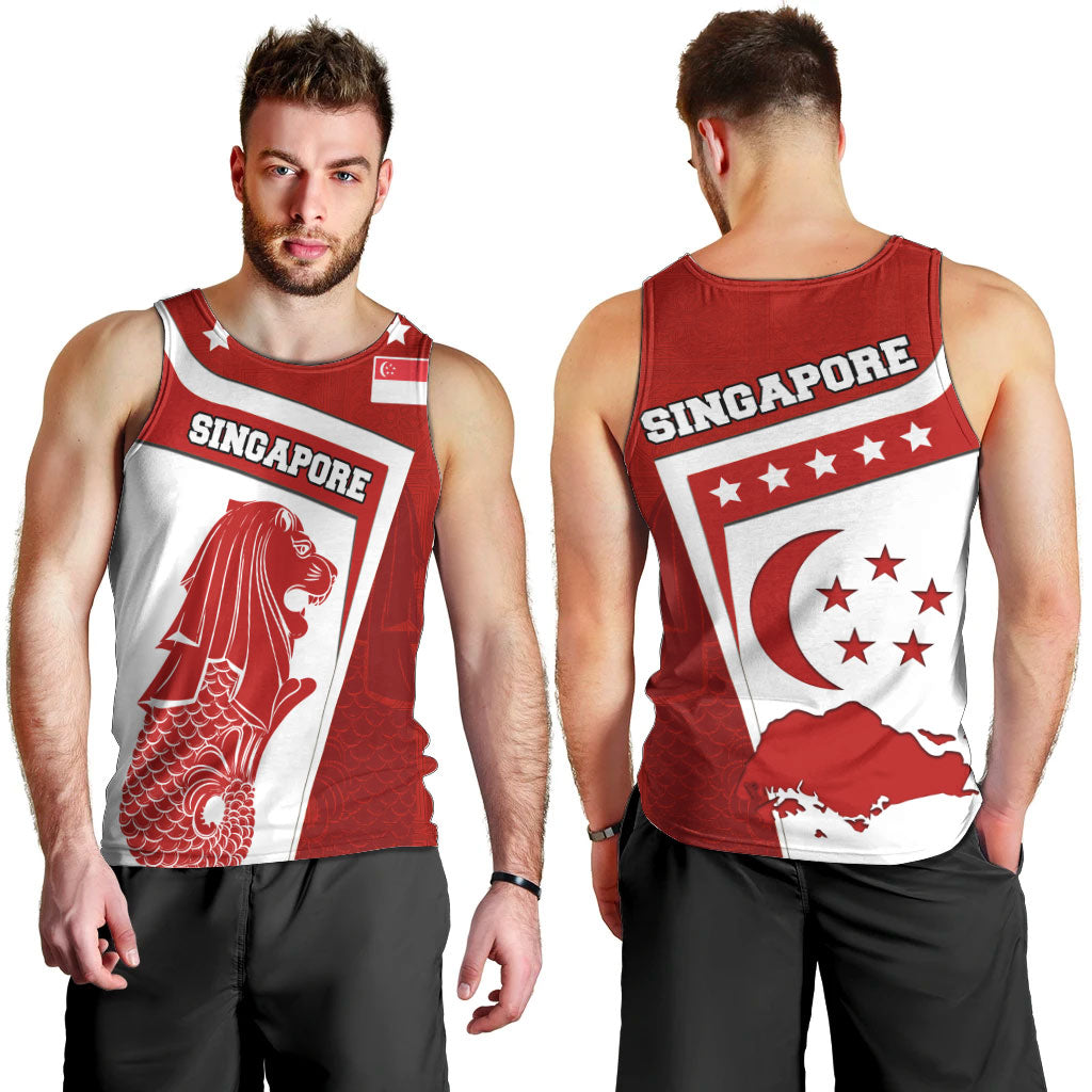 Singapore Merlion Men Tank Top National Flag Day Patriotic Crescent Moon And Stars
