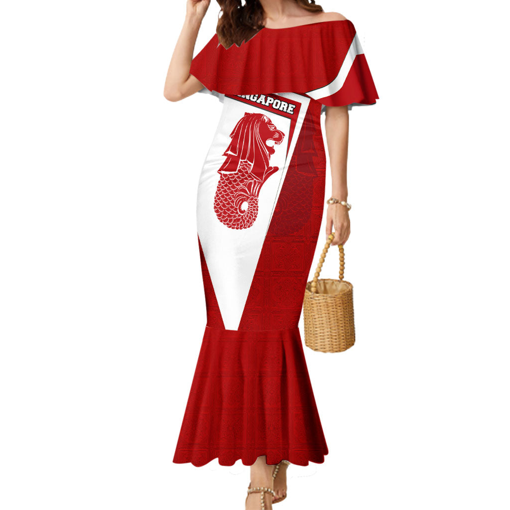 Singapore Merlion Mermaid Dress National Flag Day Patriotic Crescent Moon And Stars
