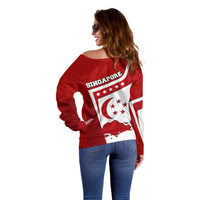Singapore Merlion Off Shoulder Sweater National Flag Day Patriotic Crescent Moon And Stars