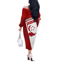Singapore Merlion Off The Shoulder Long Sleeve Dress National Flag Day Patriotic Crescent Moon And Stars