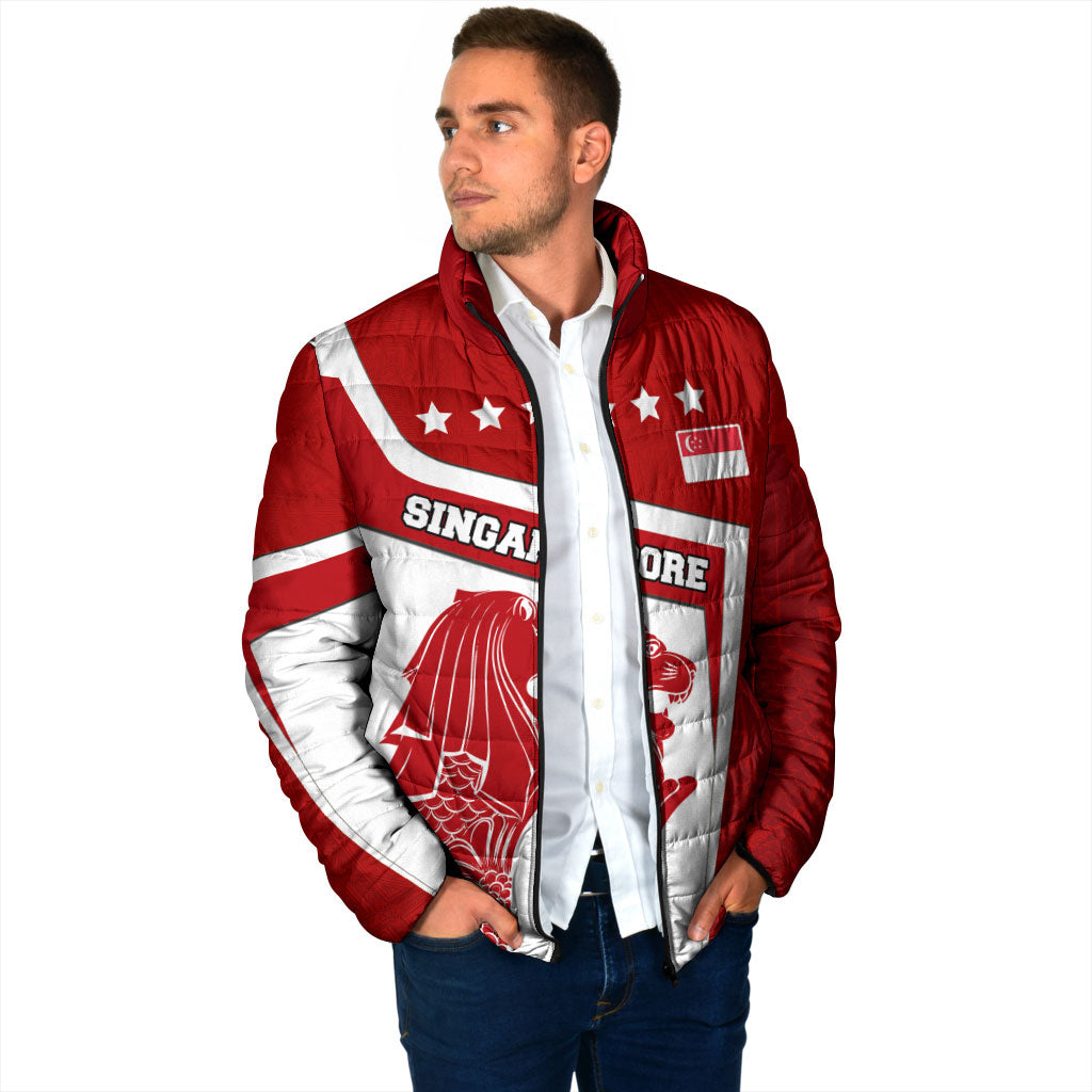 Singapore Merlion Padded Jacket National Flag Day Patriotic Crescent Moon And Stars
