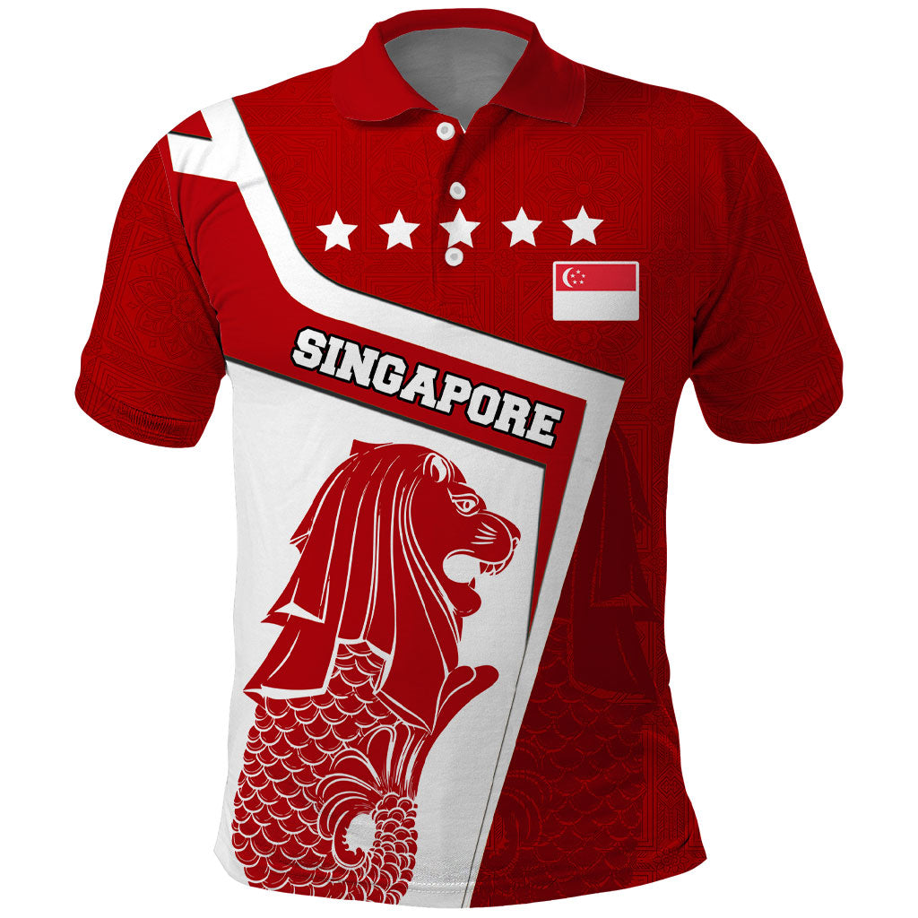 Singapore Merlion Polo Shirt National Flag Day Patriotic Crescent Moon And Stars