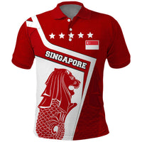 Singapore Merlion Polo Shirt National Flag Day Patriotic Crescent Moon And Stars