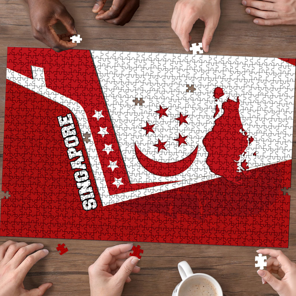Singapore Merlion Puzzle National Flag Day Patriotic Crescent Moon And Stars