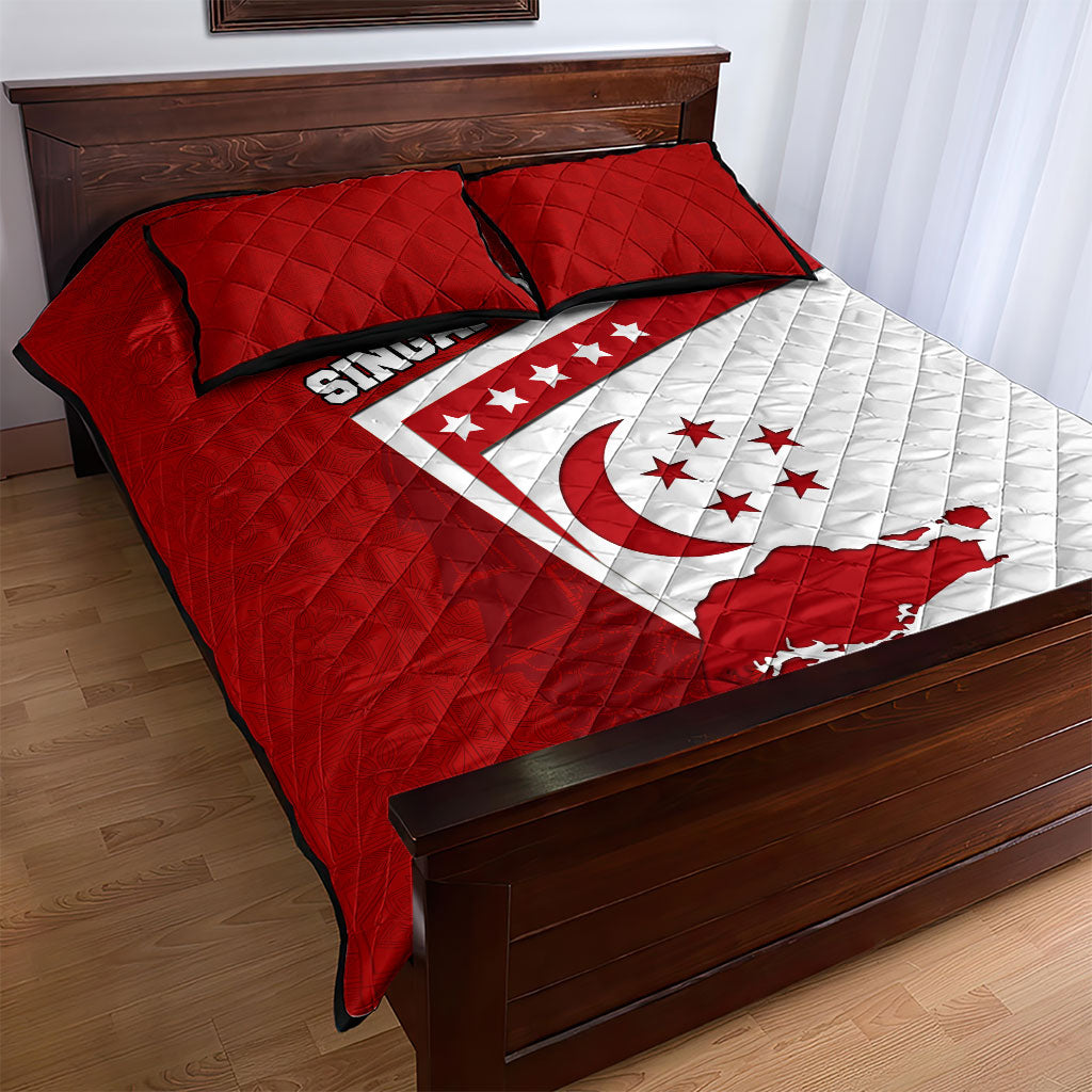 Singapore Merlion Quilt Bed Set National Flag Day Patriotic Crescent Moon And Stars