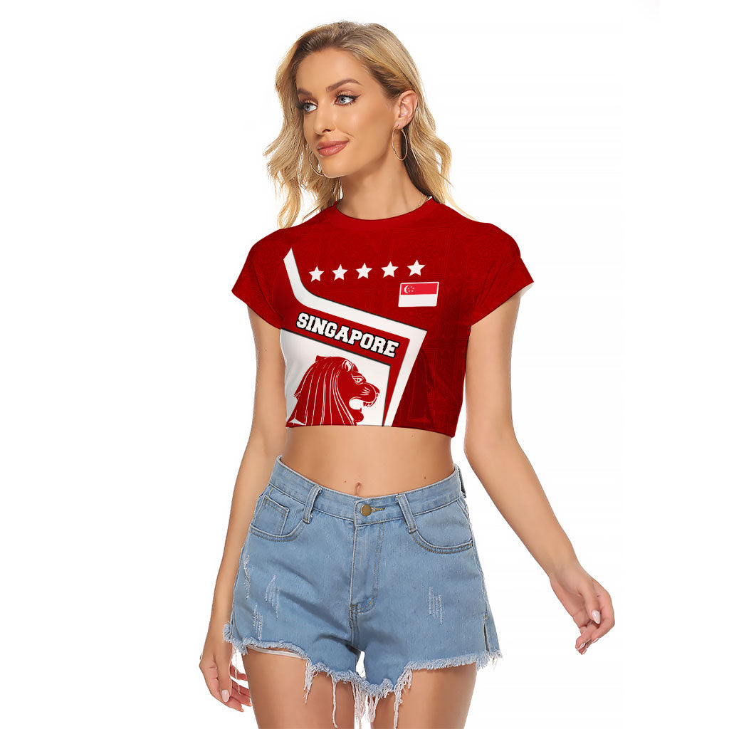 Singapore Merlion Raglan Cropped T Shirt National Flag Day Patriotic Crescent Moon And Stars