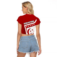 Singapore Merlion Raglan Cropped T Shirt National Flag Day Patriotic Crescent Moon And Stars