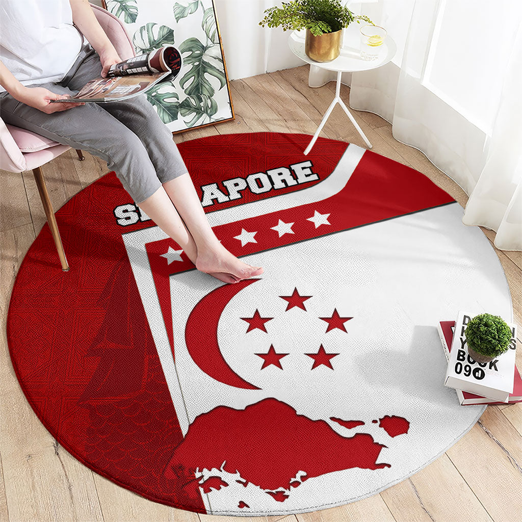 Singapore Merlion Round Carpet National Flag Day Patriotic Crescent Moon And Stars