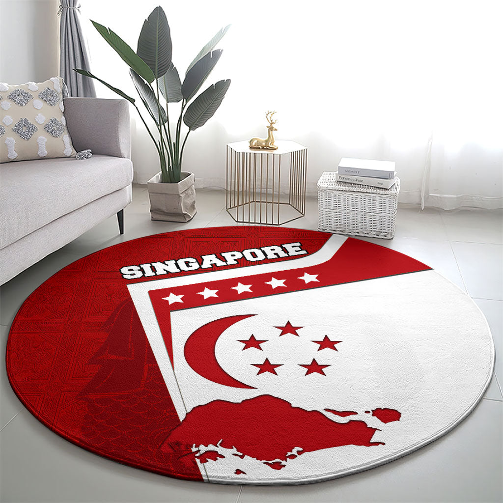 Singapore Merlion Round Carpet National Flag Day Patriotic Crescent Moon And Stars