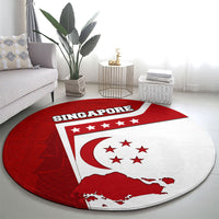 Singapore Merlion Round Carpet National Flag Day Patriotic Crescent Moon And Stars