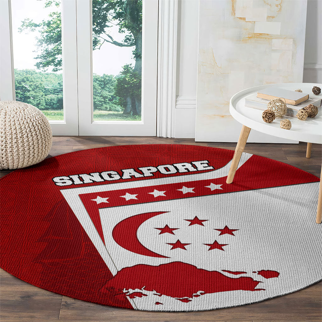 Singapore Merlion Round Carpet National Flag Day Patriotic Crescent Moon And Stars