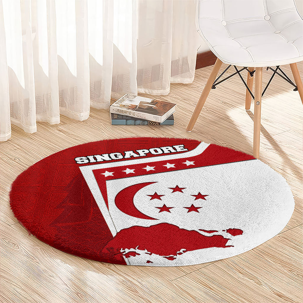 Singapore Merlion Round Carpet National Flag Day Patriotic Crescent Moon And Stars