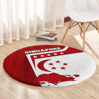 Singapore Merlion Round Carpet National Flag Day Patriotic Crescent Moon And Stars