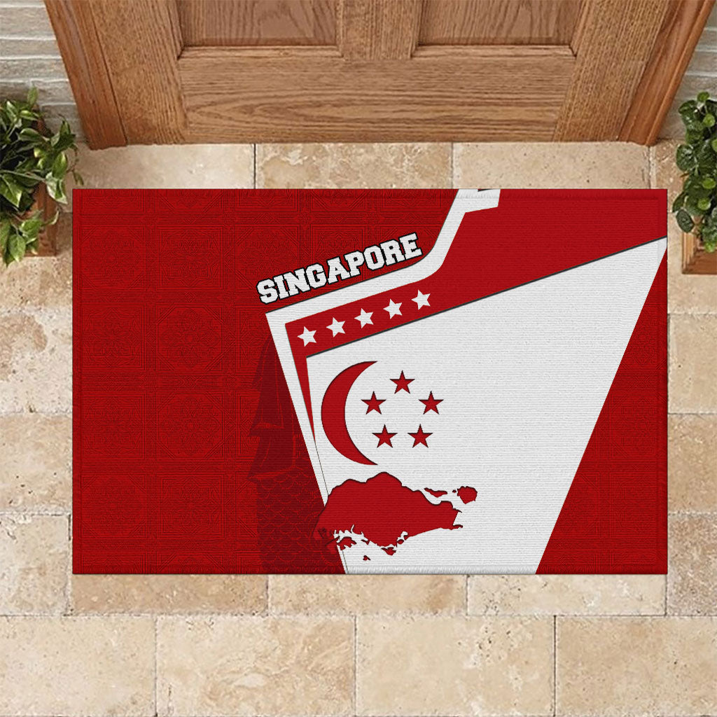 Singapore Merlion Rubber Doormat National Flag Day Patriotic Crescent Moon And Stars