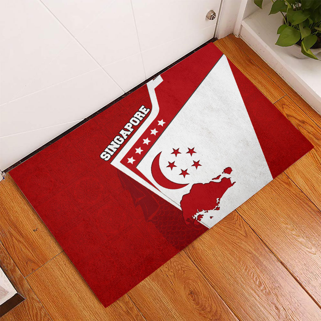 Singapore Merlion Rubber Doormat National Flag Day Patriotic Crescent Moon And Stars