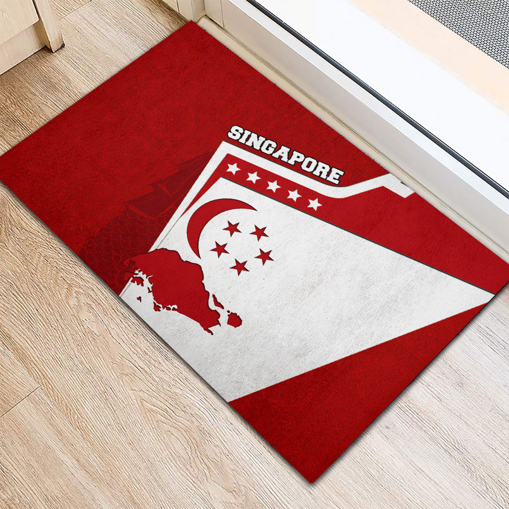 Singapore Merlion Rubber Doormat National Flag Day Patriotic Crescent Moon And Stars