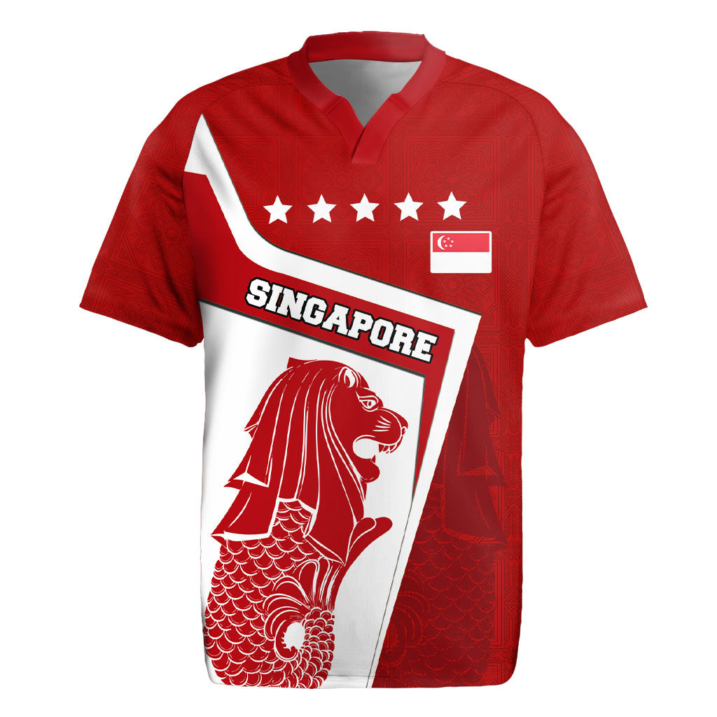 Singapore Merlion Rugby Jersey National Flag Day Patriotic Crescent Moon And Stars