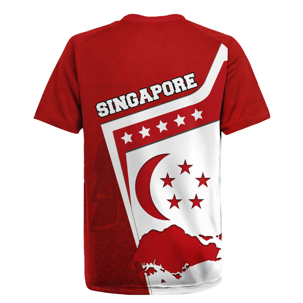 Singapore Merlion Rugby Jersey National Flag Day Patriotic Crescent Moon And Stars