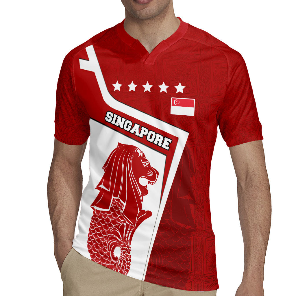 Singapore Merlion Rugby Jersey National Flag Day Patriotic Crescent Moon And Stars