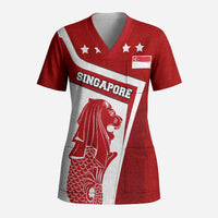 Singapore Merlion Scrub Top National Flag Day Patriotic Crescent Moon And Stars