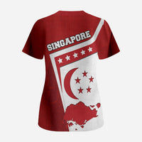 Singapore Merlion Scrub Top National Flag Day Patriotic Crescent Moon And Stars