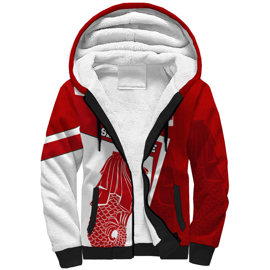 Singapore Merlion Sherpa Hoodie National Flag Day Patriotic Crescent Moon And Stars