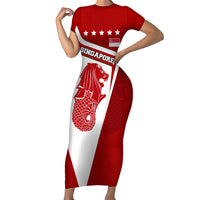 Singapore Merlion Short Sleeve Bodycon Dress National Flag Day Patriotic Crescent Moon And Stars
