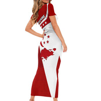 Singapore Merlion Short Sleeve Bodycon Dress National Flag Day Patriotic Crescent Moon And Stars