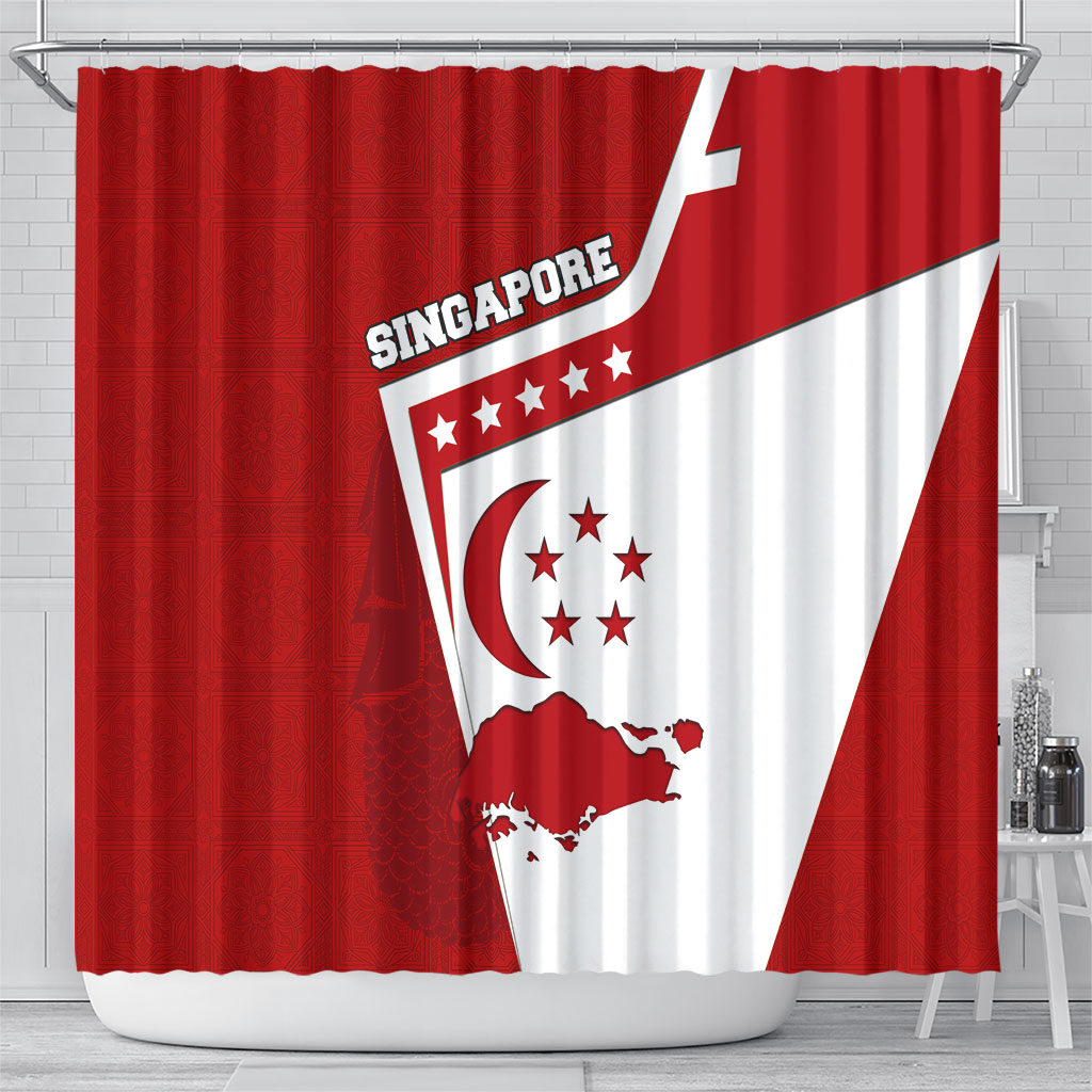 Singapore Merlion Shower Curtain National Flag Day Patriotic Crescent Moon And Stars